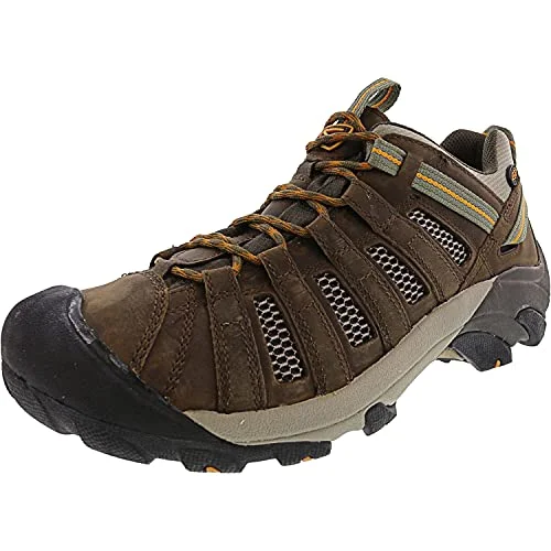 KEEN Men's Voyageur Trail Shoe, Black Olive/ Inca Gold, 13 M US