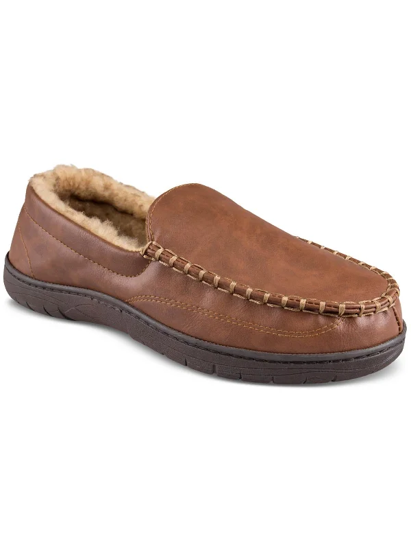 Mens Faux Leather Slip On Loafer Slippers