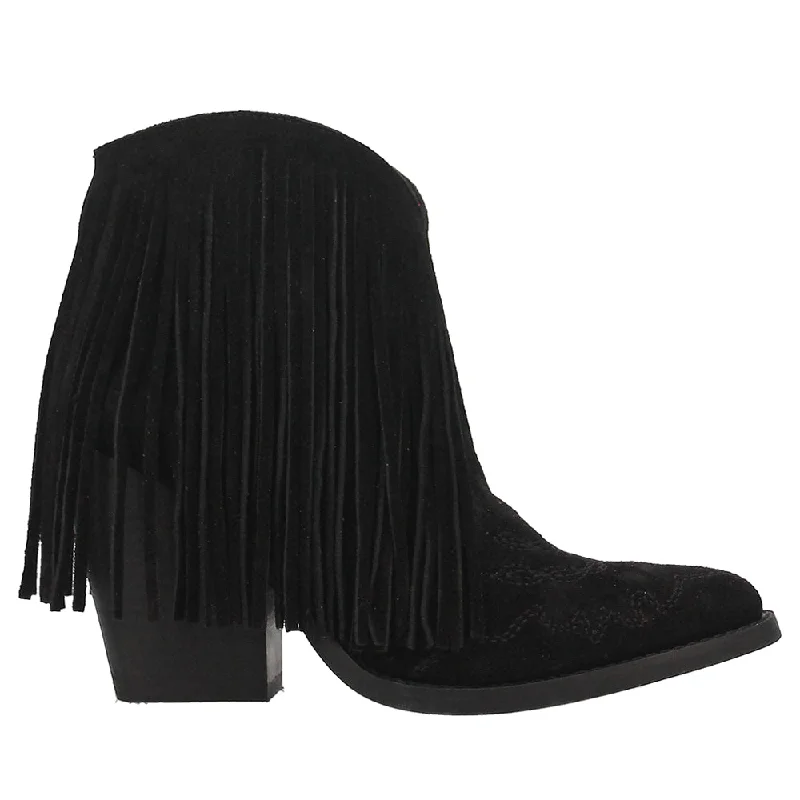 Tangles Fringe Embroidered Pointed Toe Pull On Booties