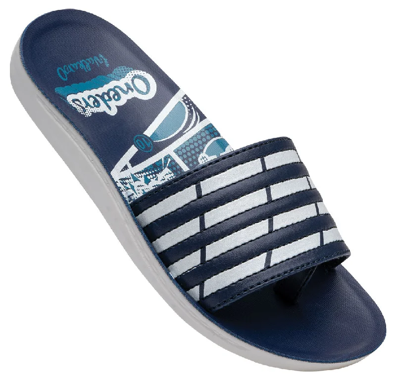 Boy's Printed Sliders - XK800 Navy Blue