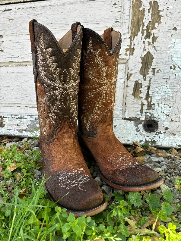 Corral Men's Chocolate Lamb Embroidered Narrow Square Toe Cowboy Boots C4023