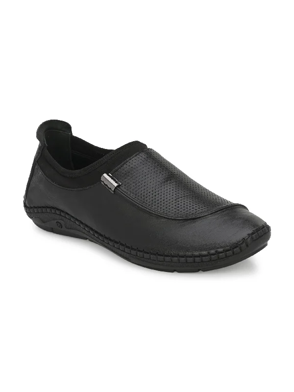 HITZ104 Men's Black Leather Casual Slip-On Shoes