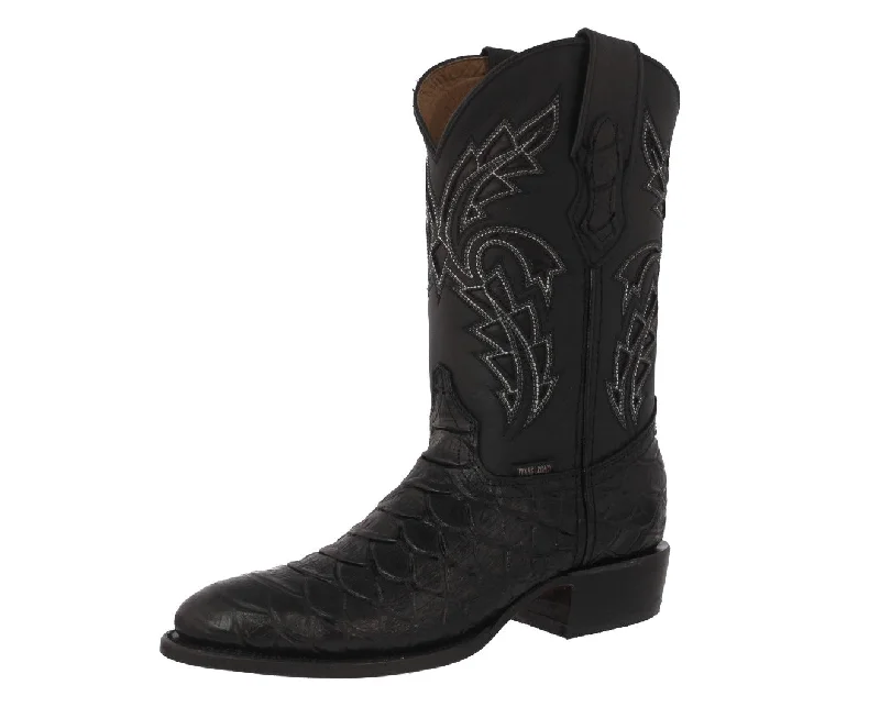 Mens Black Cowboy Boots Anaconda Print Leather - Round Toe