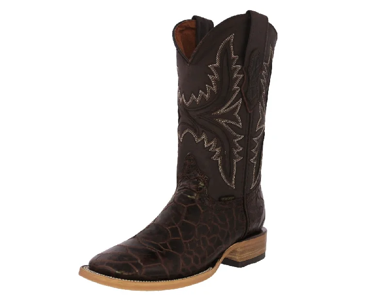 Mens Brown Cowboy Boots Sea Turtle Print Leather - Square Toe