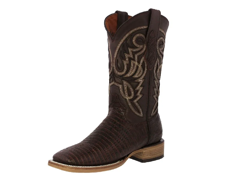 Mens Brown Cowboy Boots Teju Lizard Leather - Square Toe