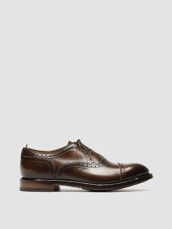 TEMPLE 021 - Brown Leather Oxford Shoes